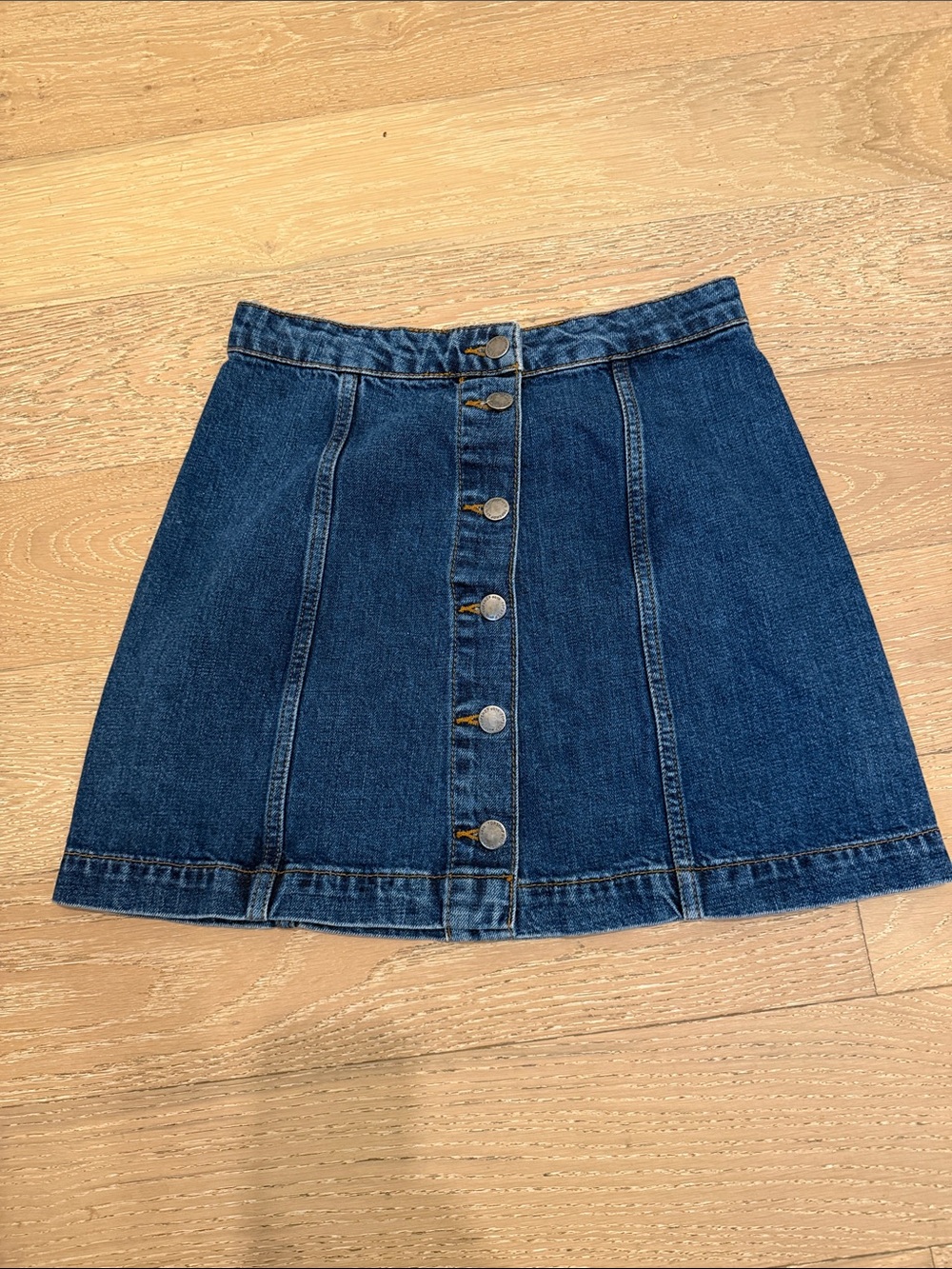 Topshop Dark Blue Button-Front A-Line Denim Skirt